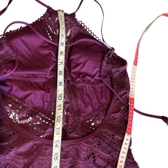 Becca one piece maroon lace Bathing Suit-Size L-Bikini Cut Legs - Picture 7 of 8